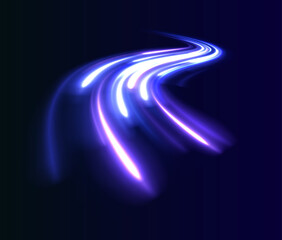 Light trail wave, fire path trace line, car lights, optic fiber and incandescence curve twirl. High speed road in night time abstraction. Sport car is made of polygons, lines and connected dots.	