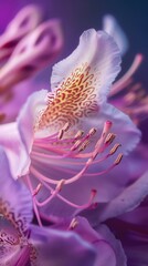 The Rhododendron's slow bloom in extreme macro, its regal clusters unfolding with grace.