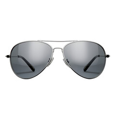 The image is of a pair of aviator sunglasses with a silver frame and mirrored lenses.