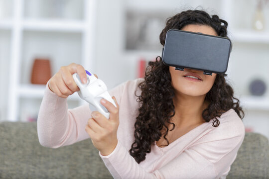 woman using vr googles
