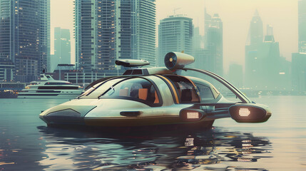 a retro-futuristic hovercraft-inspired vehicle for urban transportation