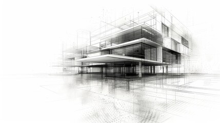 Elegant architectural sketch blends modern design with digital artistry for a visually compelling depiction