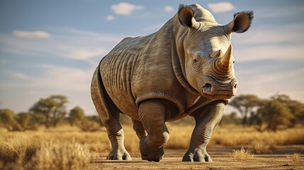 Fototapeta premium White Rhino: Natural Habitat Wildlife Photography Of White Rhino Endangered Animal