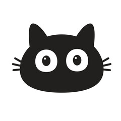 Cute cat face head icon. Black kitten with big eyes. Cute cartoon kawaii funny baby pet character. Flat design. Greeting card Tshirt Sticker print Banner template. White background. Vector