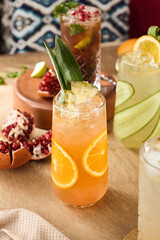 Refreshing Citrus Lemonade with Pineapple on a Vibrant Summer Day in a Cozy Outdoor Cafe