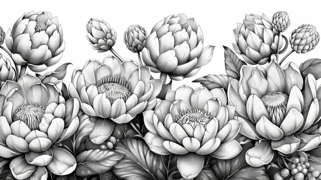 Monochromatic Floral Artwork with Prothea Flowers