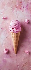 pink ice cream cone, pastel colors, minimalistic, copy space