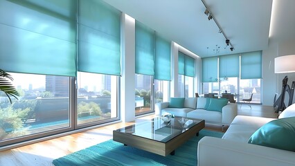 Enhancing Modern Interior Design with Motorized Roller Blinds and Solar Shades. Concept Interior Design, Motorized Roller Blinds, Solar Shades, Modern Enhancements