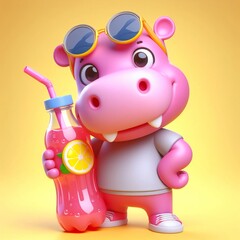 Naklejka premium 3d mascot hippopotamus, a series of pictures, lifestyle