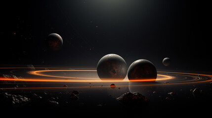 Serene space vista with planets aligning over glowing ring system photo. Celestial bodies image background wallpaper. Dark space photography. Majesty of cosmos concept picture realistic - Powered by Adobe