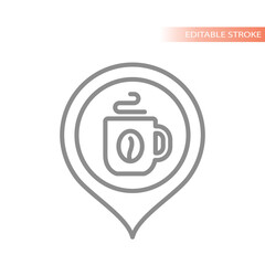 Cafe map pin line icon. Coffee shop location outline vector.