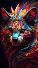 3D vector rainbow colored, wavy fractal neon animal head.