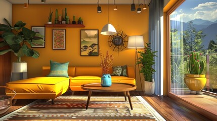 Modern Living Room Interior .AI generated image