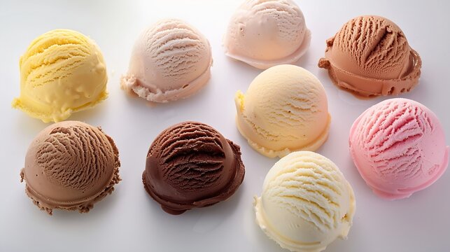 Ice cream scoops collection on white background : Generative AI