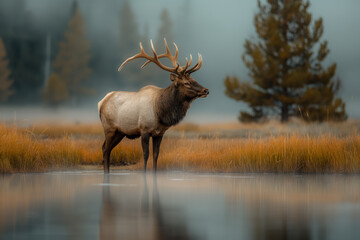 Portrait of majestic deer stag in the forest