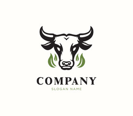 Cow or bull head logo. Animal farm and livestock on white background