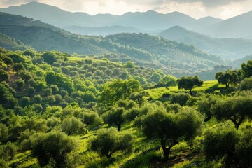 Fototapeta premium rolling hills covered with olive trees