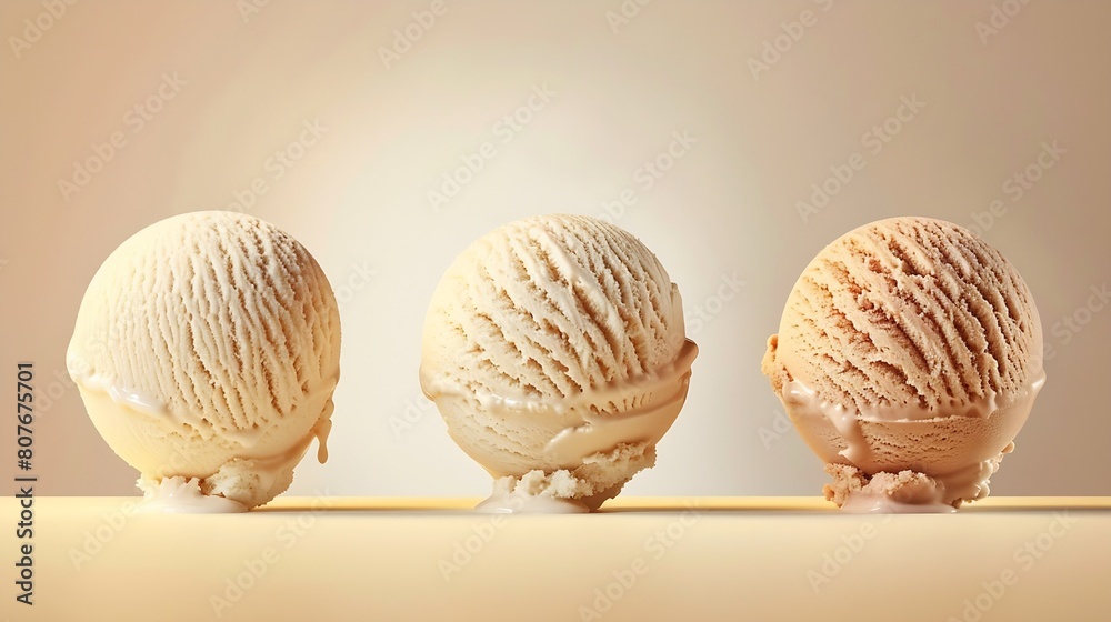 Leinwandbilder lotus biscuit vanilla three scoops gelato ice cream in different angles and textures : generative ai