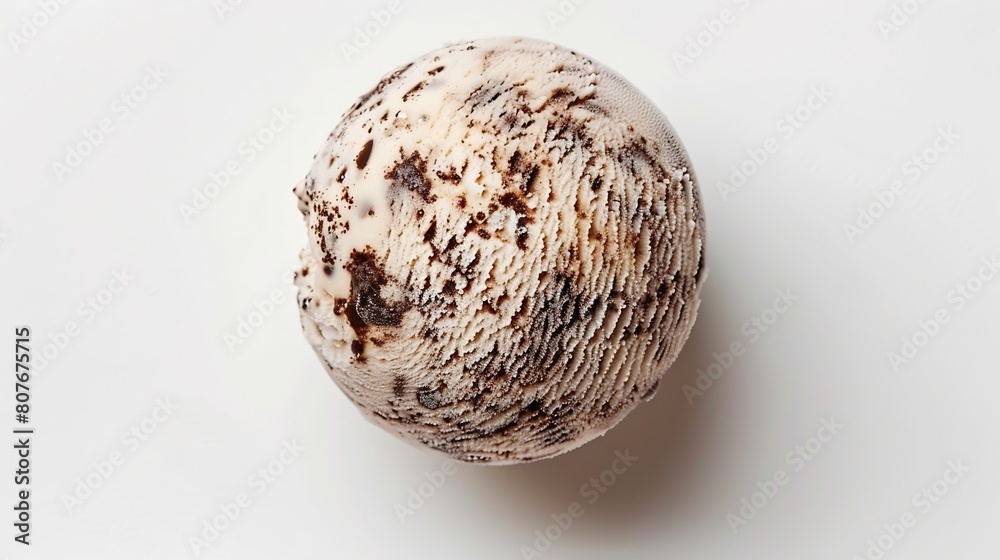 Poster vanilla and chocolate ice cream ball isolated on white background top view : generative ai