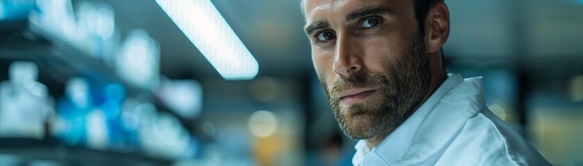 Obraz premium Biotechnologist in a lab, pondering innovative healthcare solutions with a sense of wonder and responsibility 8K , high-resolution, ultra HD,up32K HD