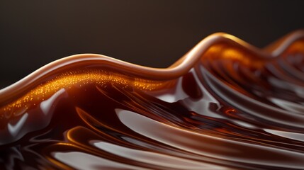 Rich flow of chocolate brown and caramel waves captured in a luxurious, smooth abstract design evoking warmth and depth