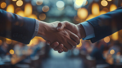 Businessmen making handshake with partner, greeting, dealing, merger and acquisition, business joint venture concept, for business, finance and investment background, teamwork and successful business.
