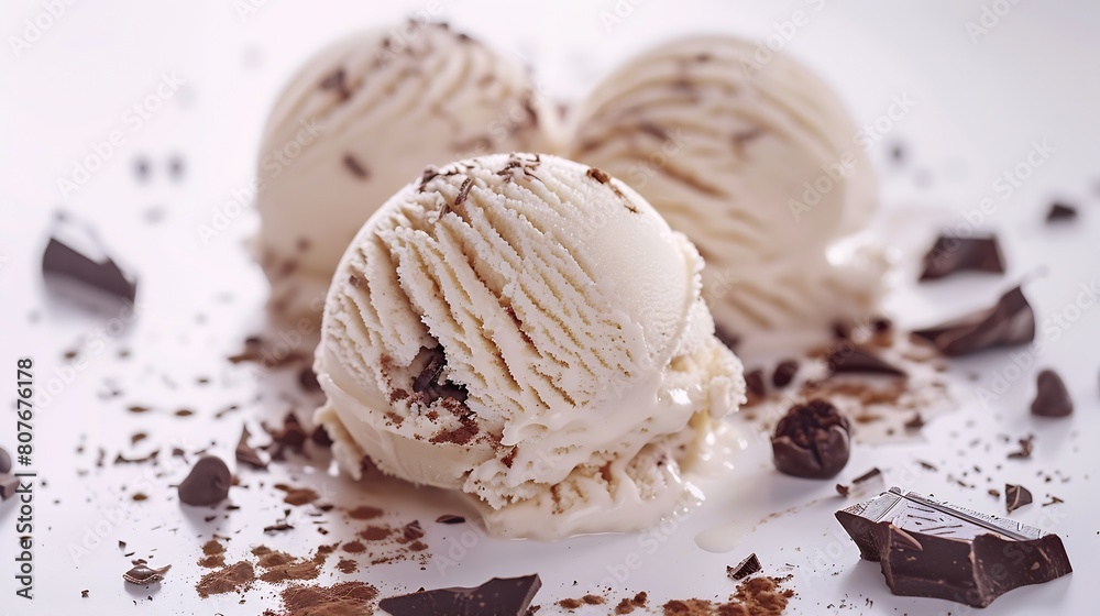 Poster scoops of ice cream with pieces of coffee cream dark chocolate and truffle : generative ai