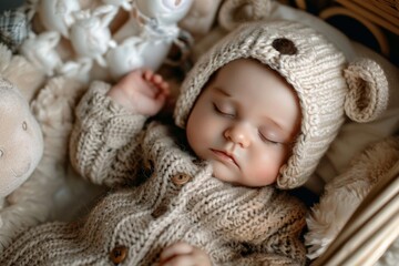 Peaceful newborn baby sleeping in a cozy crib