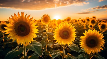 Blooming sunflowers golden heads turned to the sun radiant beauty vitality fields
