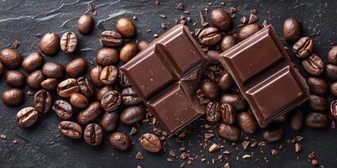 Delicious Gourmet Delights: Tempting Coffee Beans and Chocolate - 4K HD Wallpaper - obrazy, fototapety, plakaty