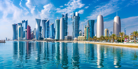 Downtown waterfront of Doha Qatar in bech beautiful beckground
