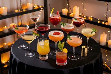photo selection of various cocktails on the table generative ai