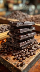 Delicious Gourmet Delights: Tempting Coffee Beans and Chocolate - 4K HD Wallpaper - obrazy, fototapety, plakaty