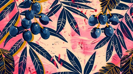 colorful olives plants pattern illustration poster background - obrazy, fototapety, plakaty