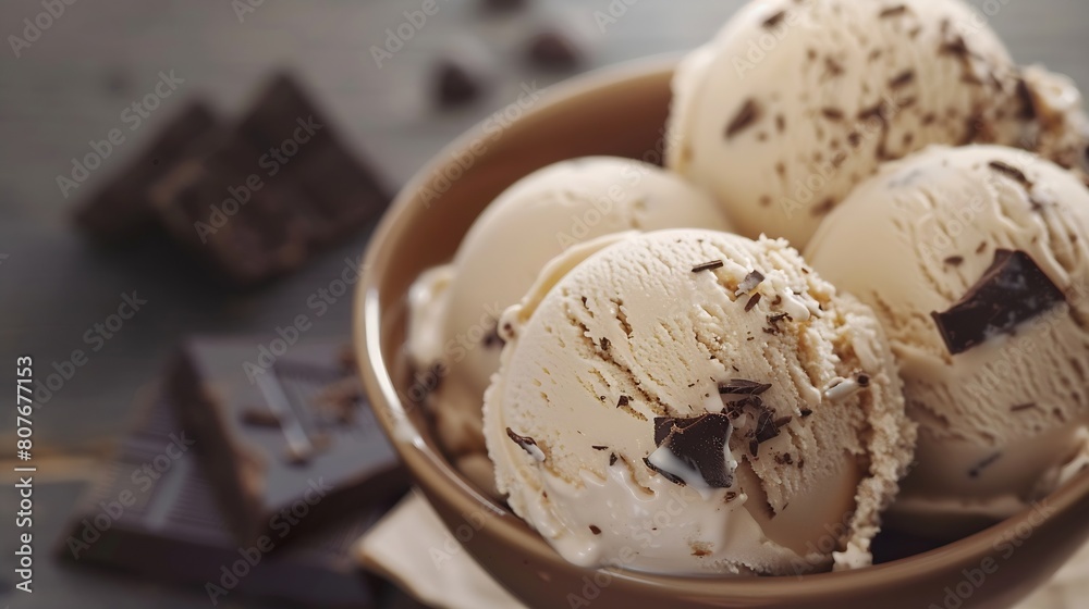 Poster scoops of ice cream with pieces of coffee cream dark chocolate and truffle : generative ai