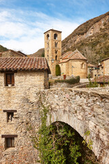 Obraz premium Picturesque medieval village with romanesque church. Girona. Catalonia, Spain