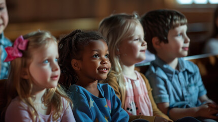 Fototapeta premium Children enthralled by captivating storytelling, reflecting innocence and wonder.
