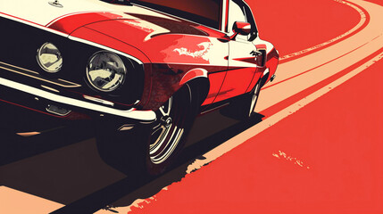 Vintage antique car wallpaper with white and red tune. 