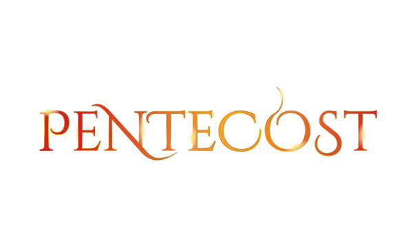 Beautiful Red and Gold Pentecost Typographic Design with soft yellow glowing parts, isolated on transparent background. Metallic Pentecost Emblem Word Design. Vector Illustration.  