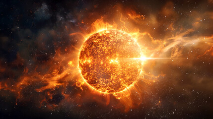 Obraz premium Captivating Journey of Solar Wind from Sun's Corona to Vast Cosmic Expanse in Watercolor