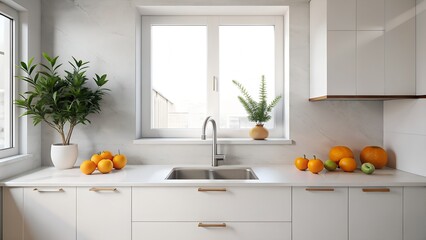 Minimalist Kitchen Elegance: White Quartz Countertops and Stylish Details