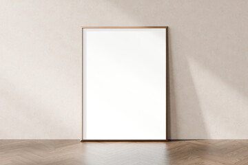 Vertical frame poster against a textured wall with a shadow, standing on a wooden floor Ideal for...