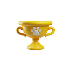 3D trophy cup with paw for pet competition on isolated background.