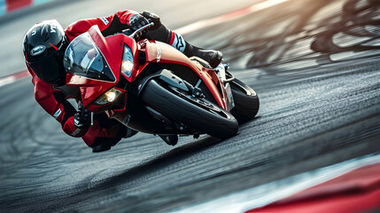 sporty racing bike leaning into a sharp turn on a track