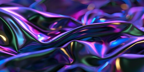 A colorful, holographic background shiny fabric with a rainbow pattern. The colors are bright and vibrant, creating a sense of energy and excitement. The fabric appears to be made of a shiny