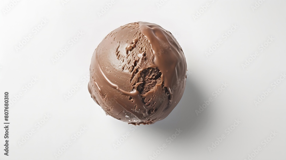 Poster chocolate ice cream ball isolated on white background top view : generative ai