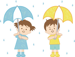 雨の日に傘をさしている男の子と女の子