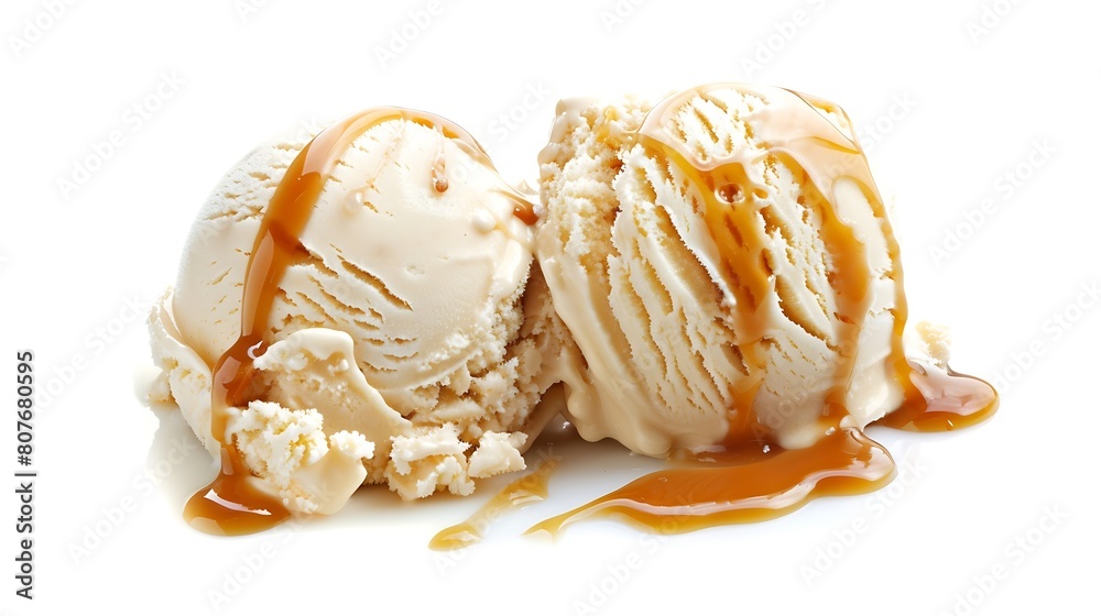 Aufkleber vanilla ice cream with caramel sauce isolated on white background top view : Generative AI