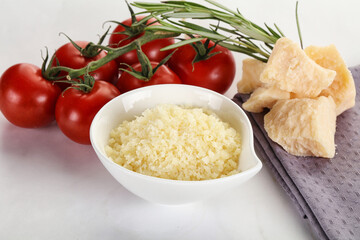 Shredded Italian hard parmesan cheese