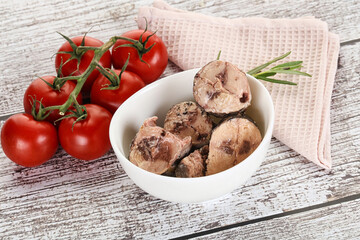 Pieces of canned tuna fish